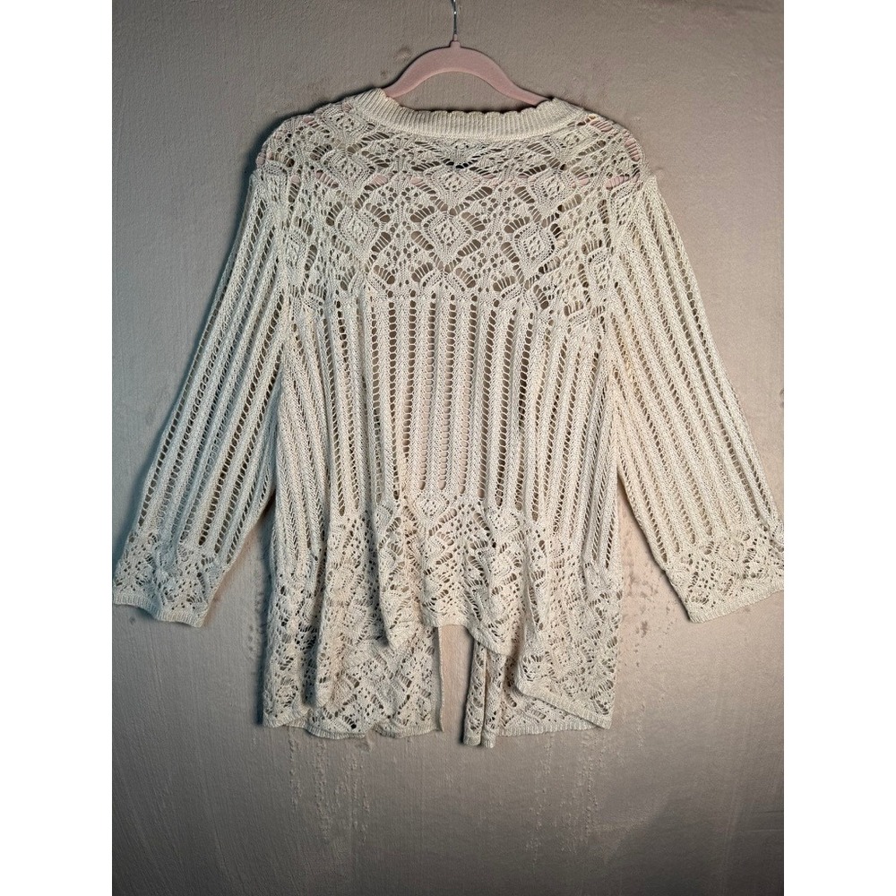 Investments Cardigan Women 2X Cream Excellent Crochet Pointelle Open Front Boho - Picture 7 of 7